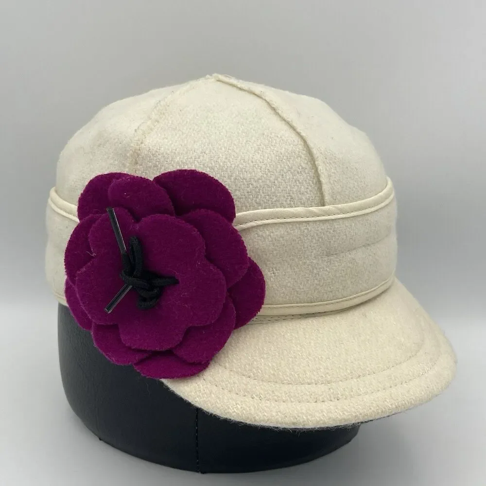 Stormy Kromer Hat Cap Fitted 6 7/8 White Petal Pusher Flower Wool Winter Womens